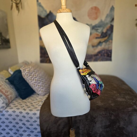 Anna by Anuschka Hand Painted Leather Crossbody Bag Butterfly Dragonfly New - Picture 8 of 16